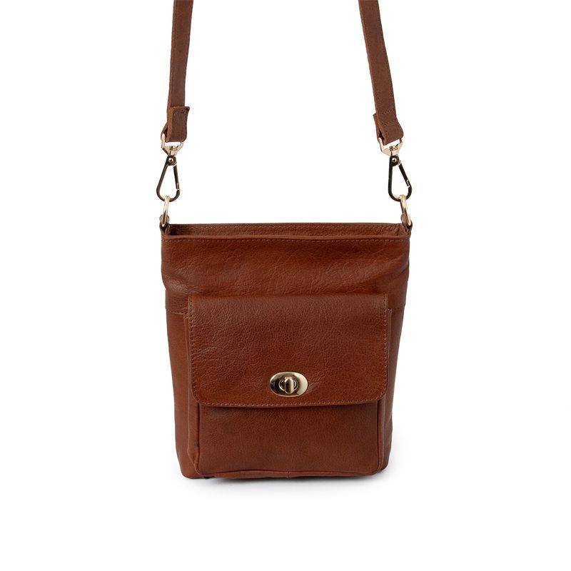 LUCA liten crossbag i skinn med frontlomme - brun