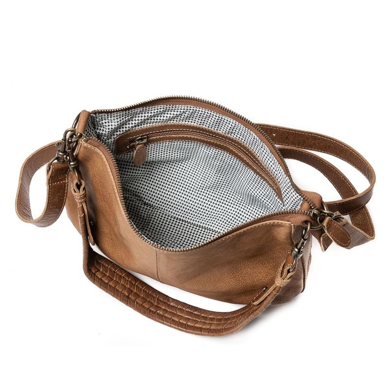 Skinnveske OLEA myk skinnveske med dobbel rem - Mørk brun