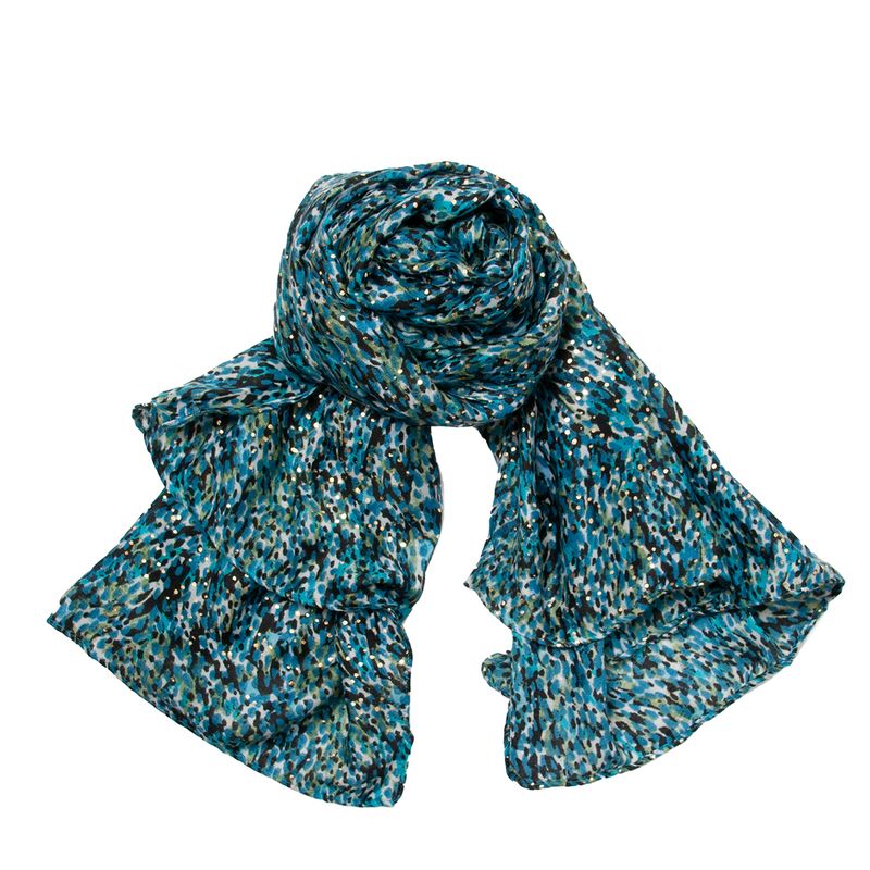 Småmønstret skjerf med gull-foil - blå