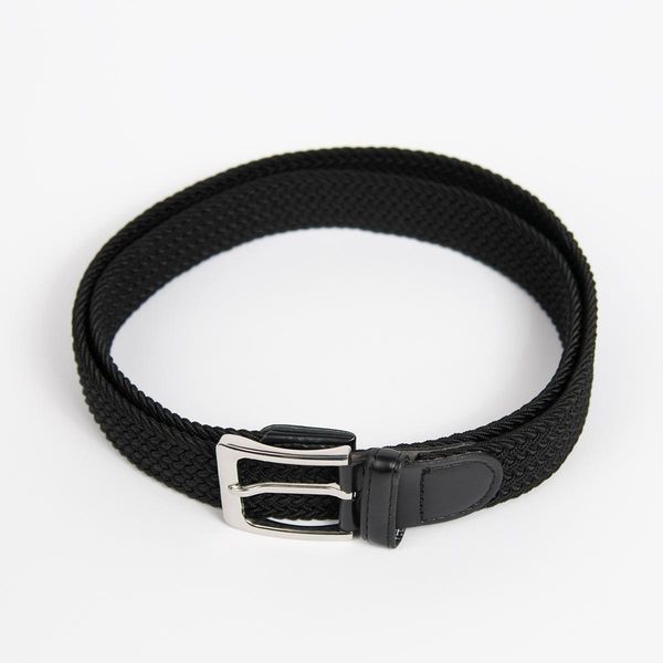 Hovedbilde Strikkbelte, firkantet sølv spenne - sort