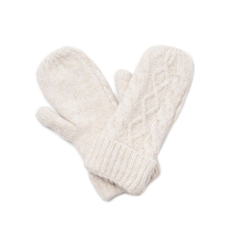 Flettestrikket votter med ull - offwhite