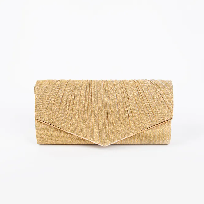 Hovedbilde Clutch-veske med plissé og metallkant - gull