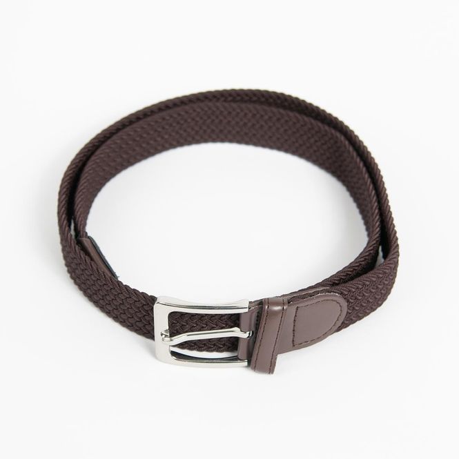 Hovedbilde Strikkbelte, firkantet sølv spenne - mørk brun