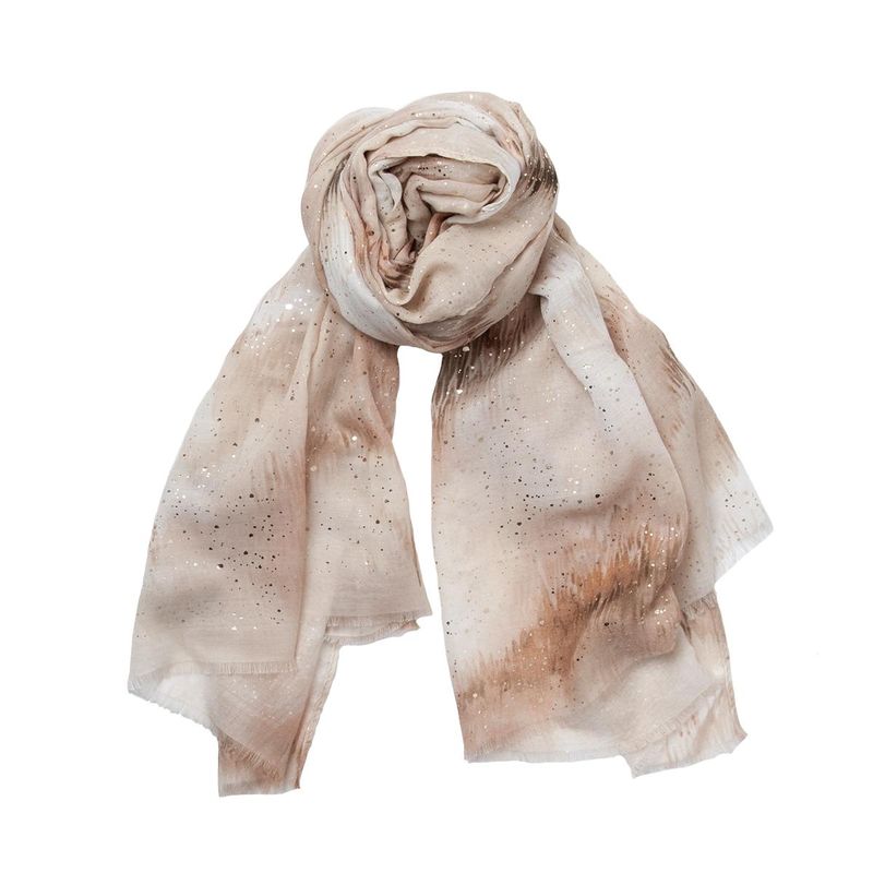 Skjerf i beige/gullfoil printet