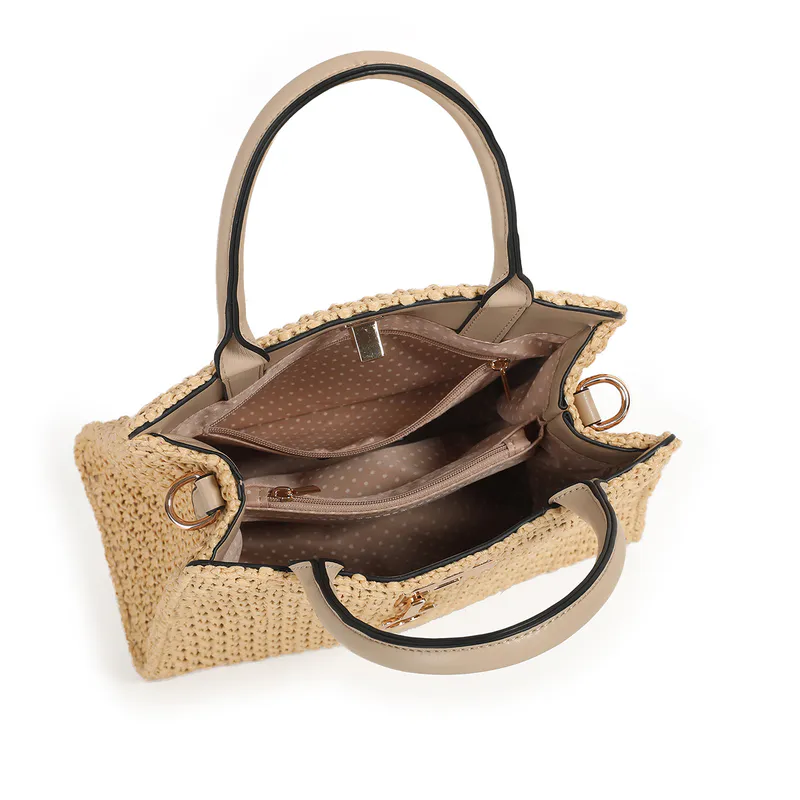 India flettet shopper - beige - stilren veske til hverdag og sommer