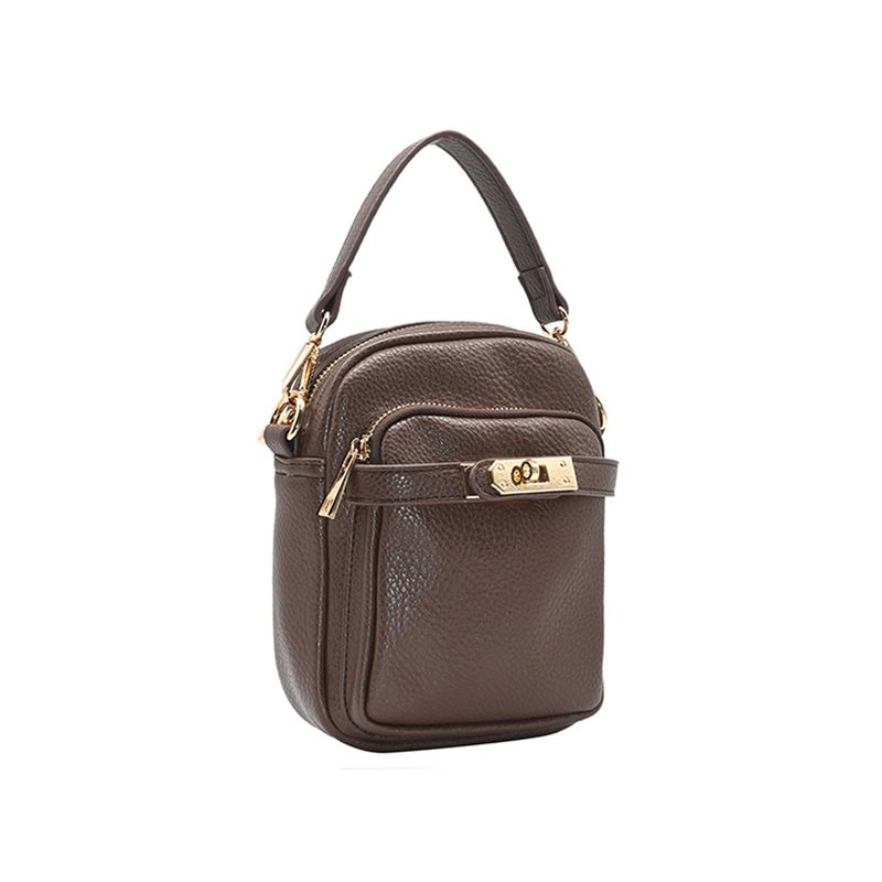 Heidi citybag brun - liten väska i imitationsskinn med guldfärgade detaljer