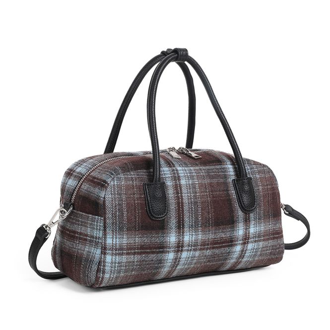 Hovedbilde KARINE rutet bowler bag i filt og imitert skinn ...