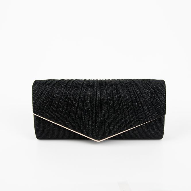 Hovedbilde Clutch-veske med plissé og metallkant - svart