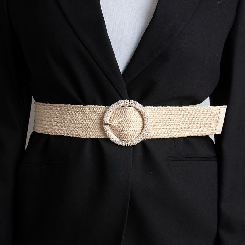 Elastikkbelte med perlespenne - natur