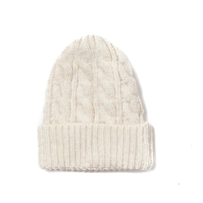 Hovedbilde Flettestrikket lue med brett - offwhite