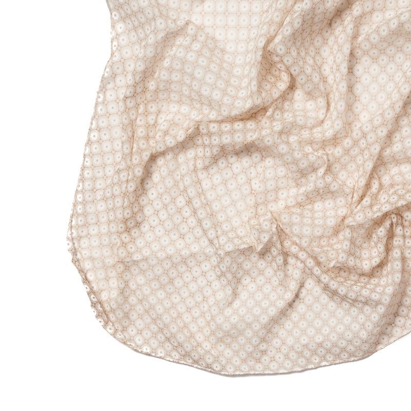 Skjerf med daisy print i bomull/silke - beige