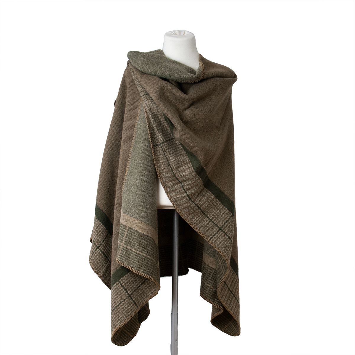 Åpen poncho tweed mønster - armygrønn
