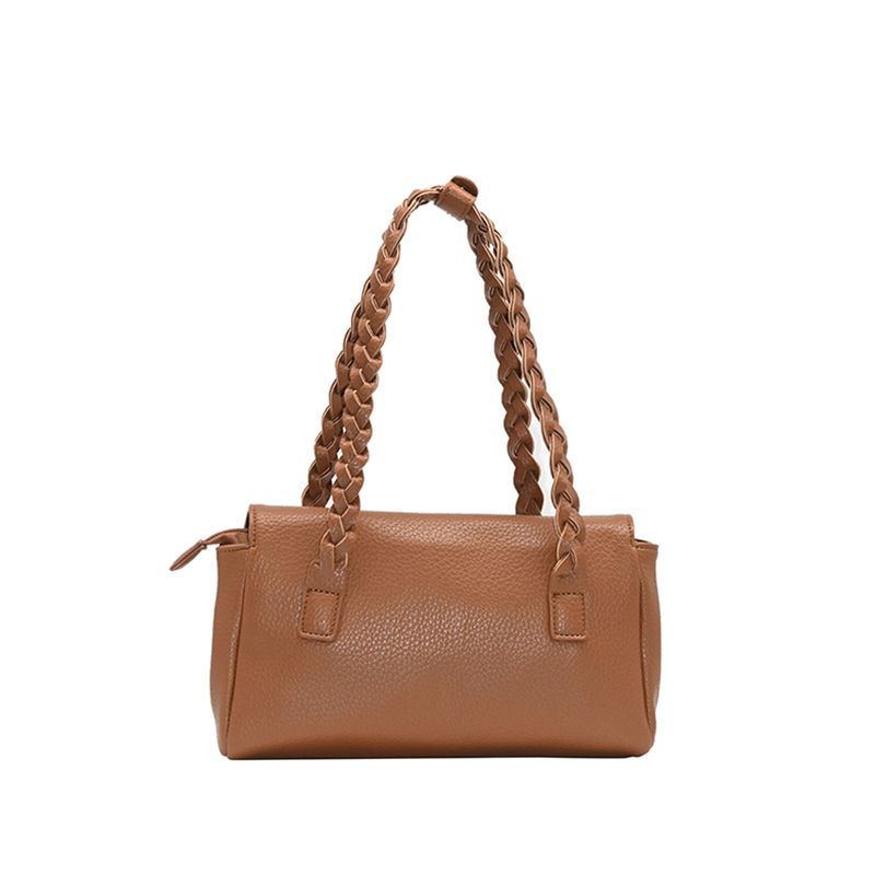 Holly lav shopper - cognac veske i imitert skinn med gullfargede detaljer