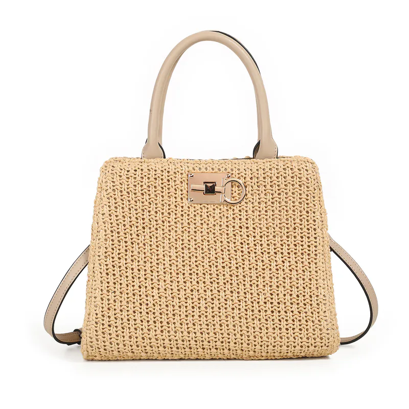 India flettet shopper - beige - stilren veske til hverdag og sommer
