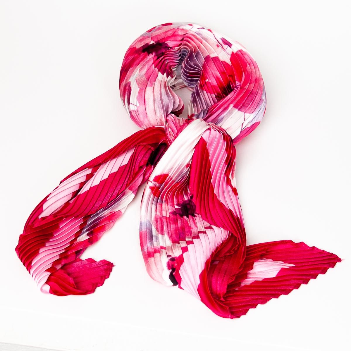 Plissert mønstret skjerf i rosa og rød 70 x 70 cm – elegant polyester skjerf