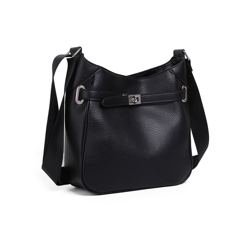 GRY - svart veske i imitert skinn med sølvfarget metall