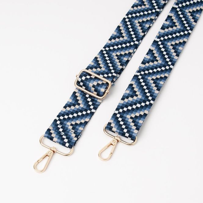 Hovedbilde Skulderrem blå og beige - geometrisk veskereim ...