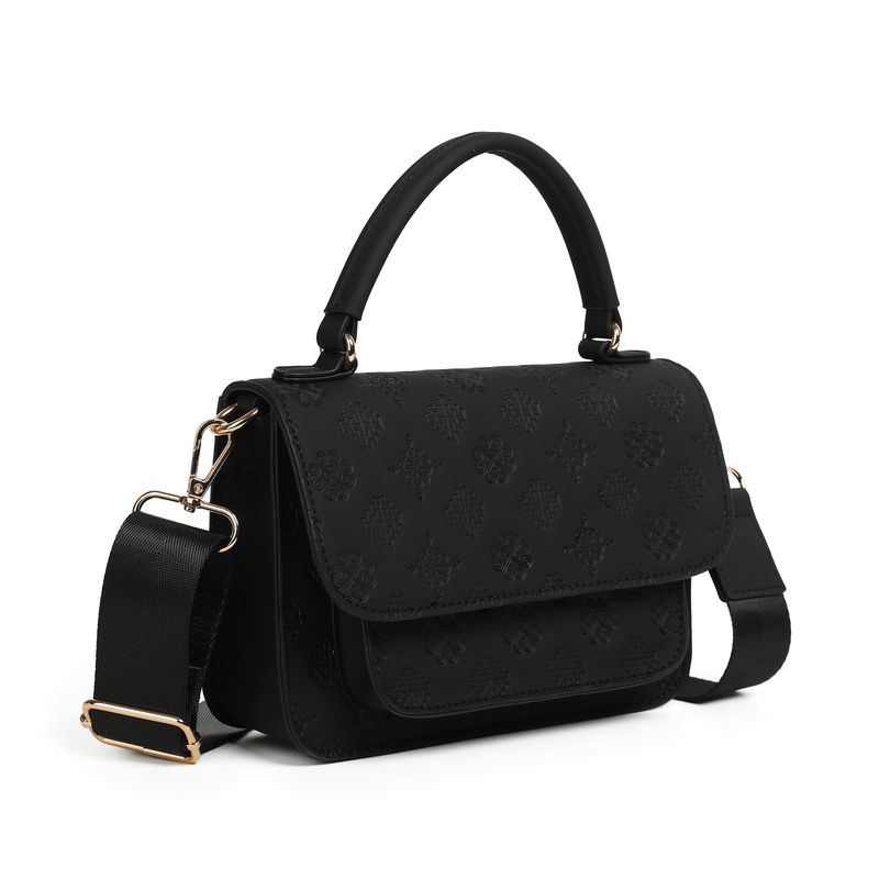 Hillevi clutch svart - elegant veske i imitert skinn med gullfargede detaljer
