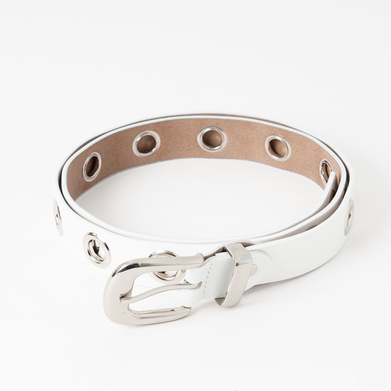 Skinnbelte med maljer - hvit